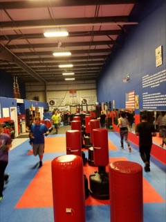 Students exercising in the dojo